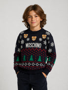 Maglione per bambino Moschino Kids blu  con applicazione orsacchiotto HUW01CLHE82 40016 MOSCHINO KIDS 
