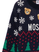 Maglione per bambino Moschino Kids blu  con applicazione orsacchiotto HUW01CLHE82 40016 MOSCHINO KIDS 