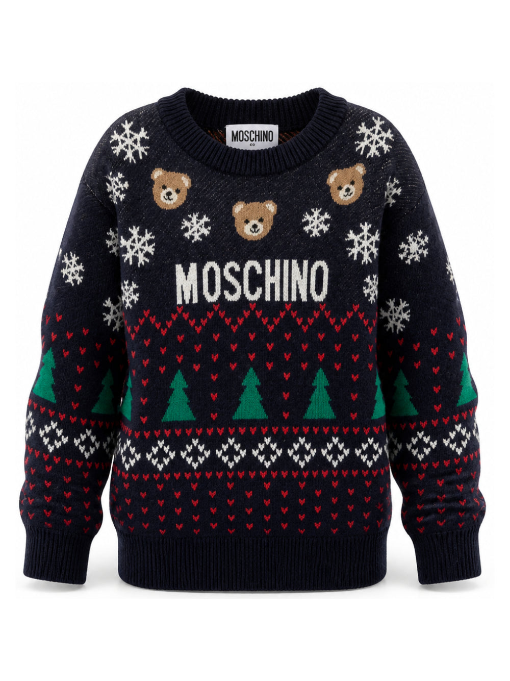 Maglione per bambino Moschino Kids blu  con applicazione orsacchiotto HUW01CLHE82 40016 MOSCHINO KIDS 