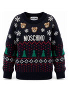 Maglione per bambino Moschino Kids blu  con applicazione orsacchiotto HUW01CLHE82 40016 MOSCHINO KIDS 