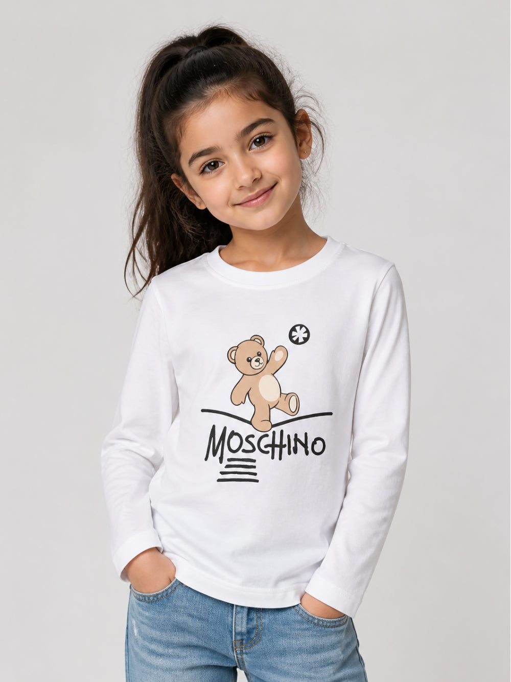 T-shirt per bambini Moschino Kids bianca con motivo Teddy Bear HZO00JLAA20 10101 MOSCHINO KIDS 
