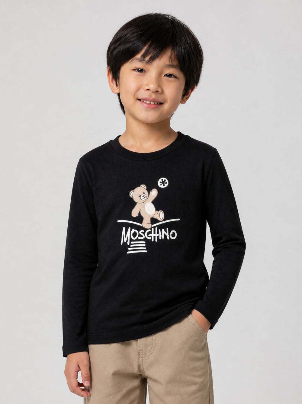 T-shirt per bambini Moschino Kids nera con motivo Teddy Bear HZO00JLAA20 60100 MOSCHINO KIDS 