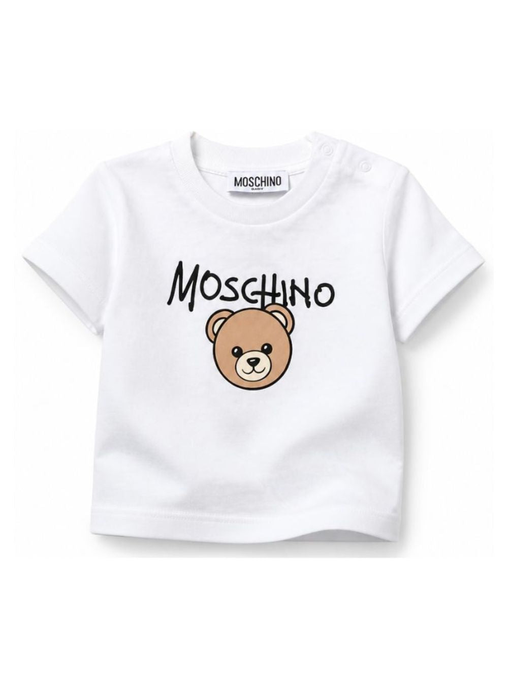 T-shirt per bambini Moschino Kids bianca con stampa orsetto sul davanti M6M047LAA34 10101 MOSCHINO KIDS 