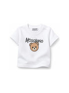 T-shirt per bambini Moschino Kids bianca con stampa orsetto sul davanti M6M047LAA34 10101 MOSCHINO KIDS 
