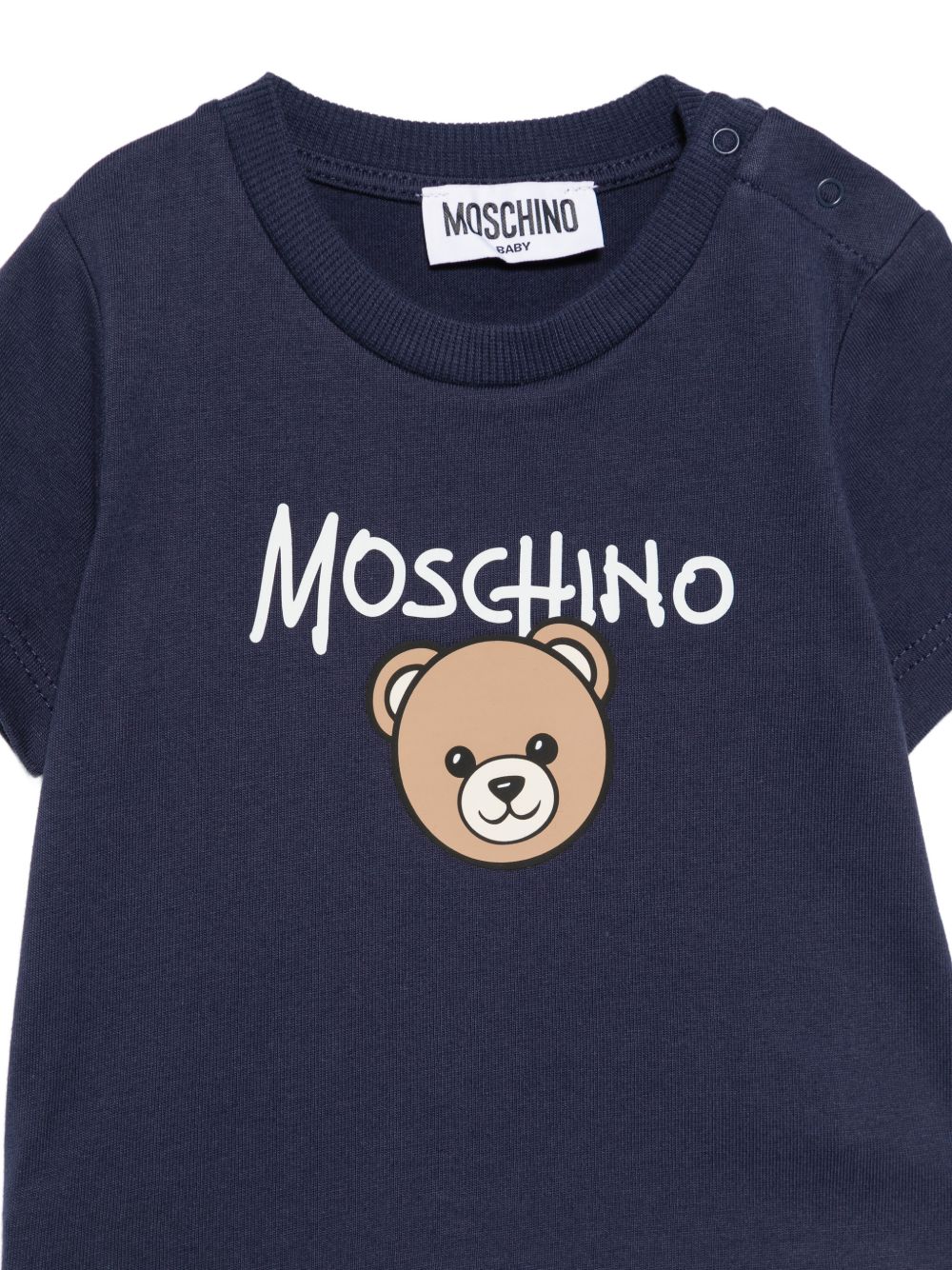 T-shirt per neonato Moschino Kids blu con stampa Teddy Bear sul davanti M6M047LAA34 40016 MOSCHINO KIDS 