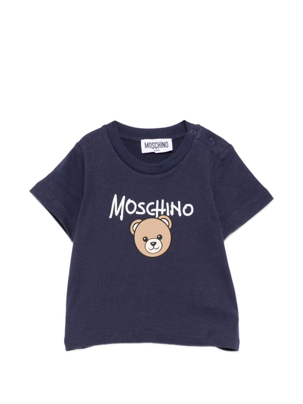 T-shirt per neonato Moschino Kids blu con stampa Teddy Bear sul davanti M6M047LAA34 40016 MOSCHINO KIDS 