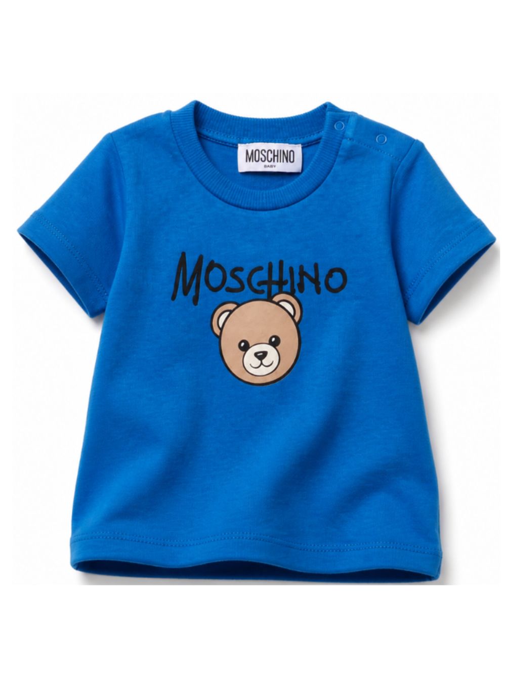 T-shirt per neonato Moschino Kids blu con stampa Teddy Bear sul davanti M6M047LAA34 40157 MOSCHINO KIDS 