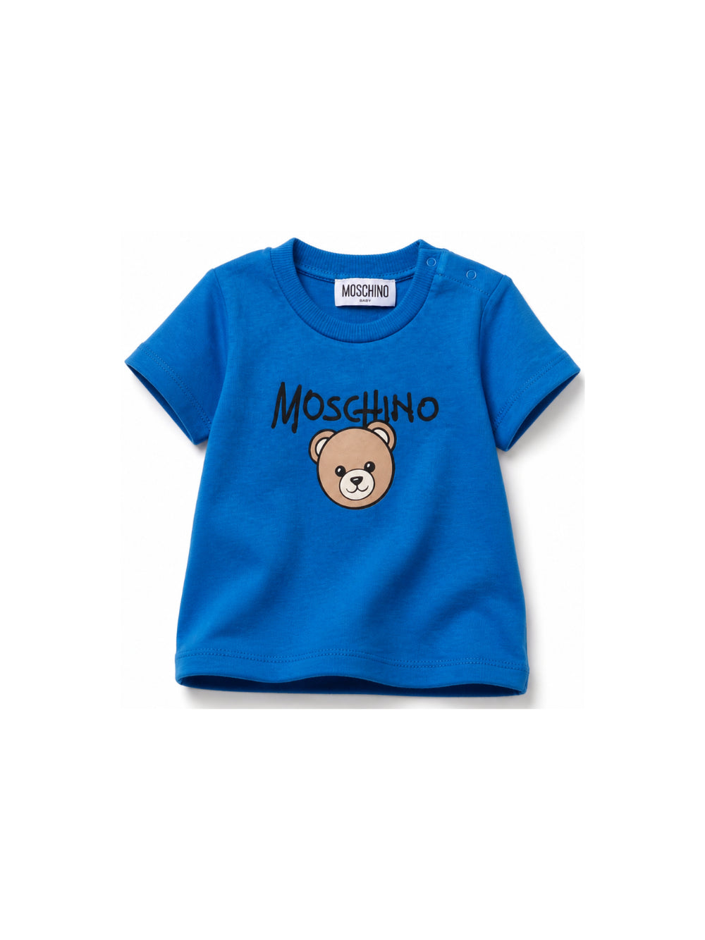 T-shirt per neonato Moschino Kids blu con stampa Teddy Bear sul davanti M6M047LAA34 40157 MOSCHINO KIDS 