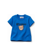 T-shirt per neonato Moschino Kids blu con stampa Teddy Bear sul davanti M6M047LAA34 40157 MOSCHINO KIDS 