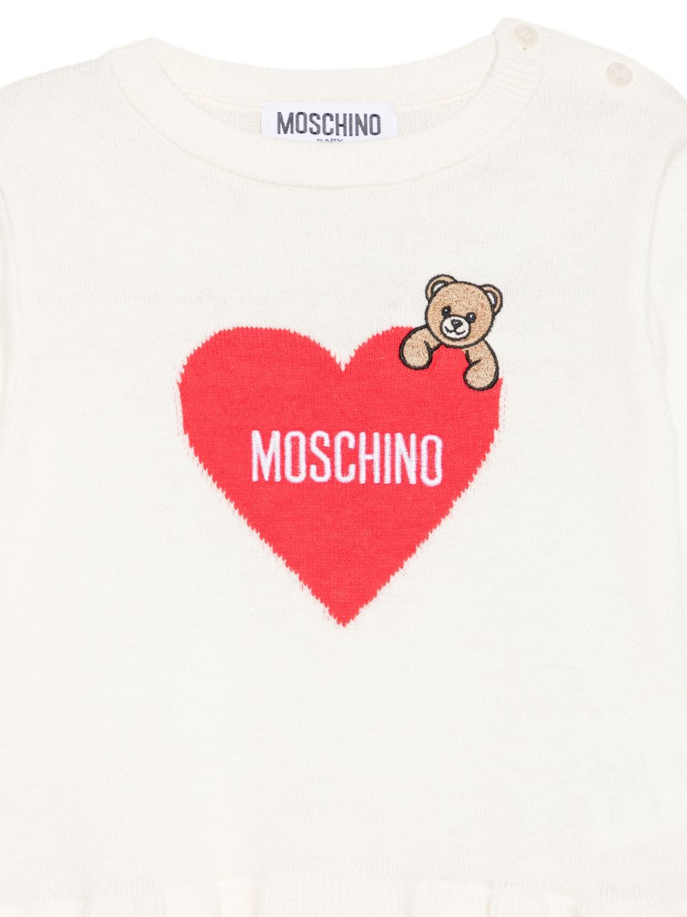 Abito per bambina Moschino Kids bianco con motivo a cuore e orsacchiotto MAV0CTLHE66 10063 MOSCHINO KIDS 