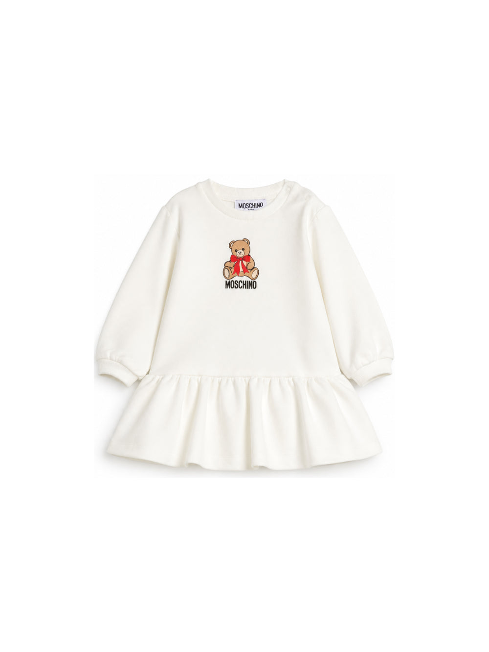 Abito per neonata Moschino Kids bianco con stampa orsetto sul davanti MBV0BKLDA18 10063 MOSCHINO KIDS 