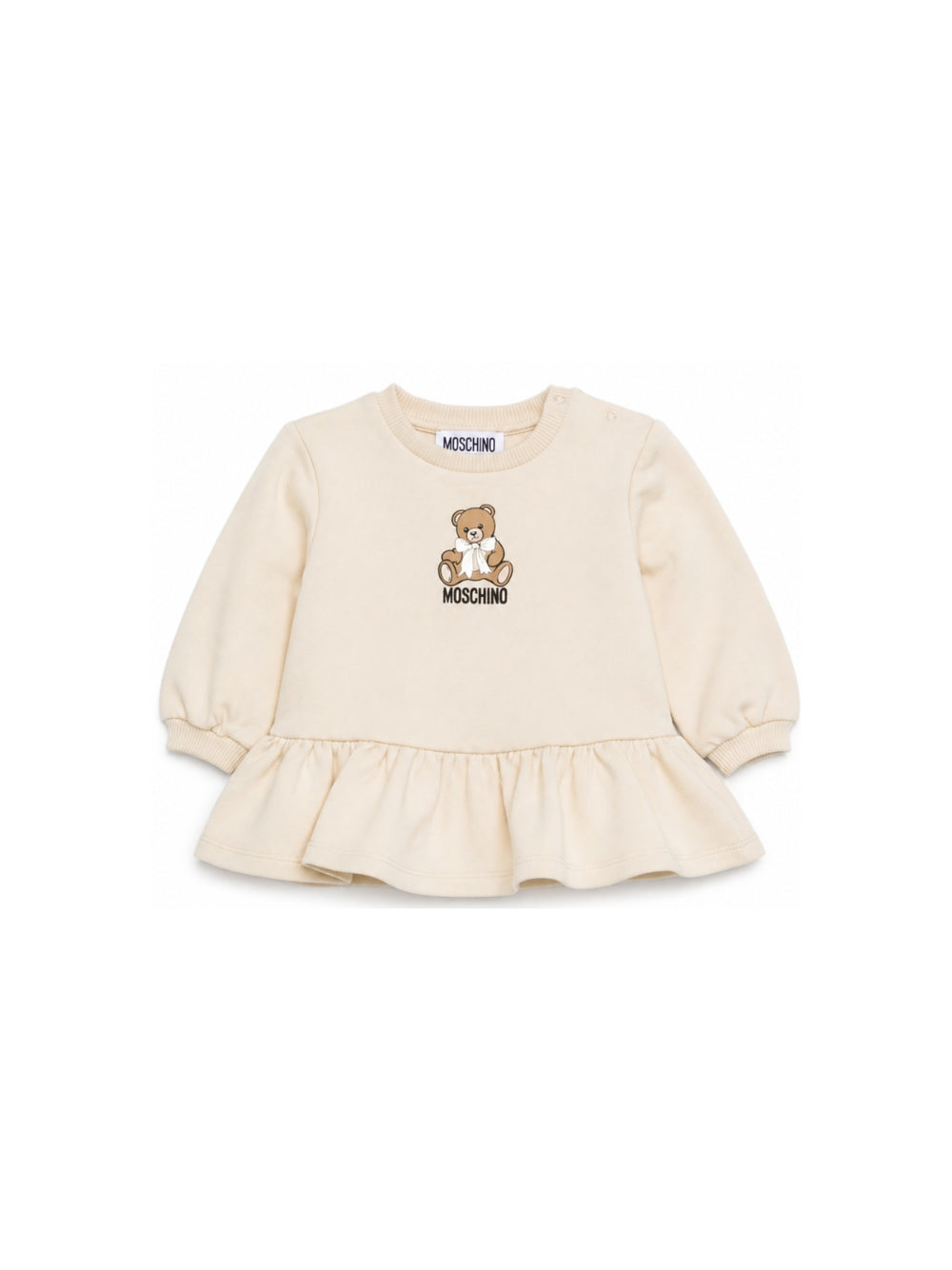 Abito per neonata Moschino Kids beige con stampa orsetto sul davanti MBV0BKLDA18 20404 MOSCHINO KIDS 