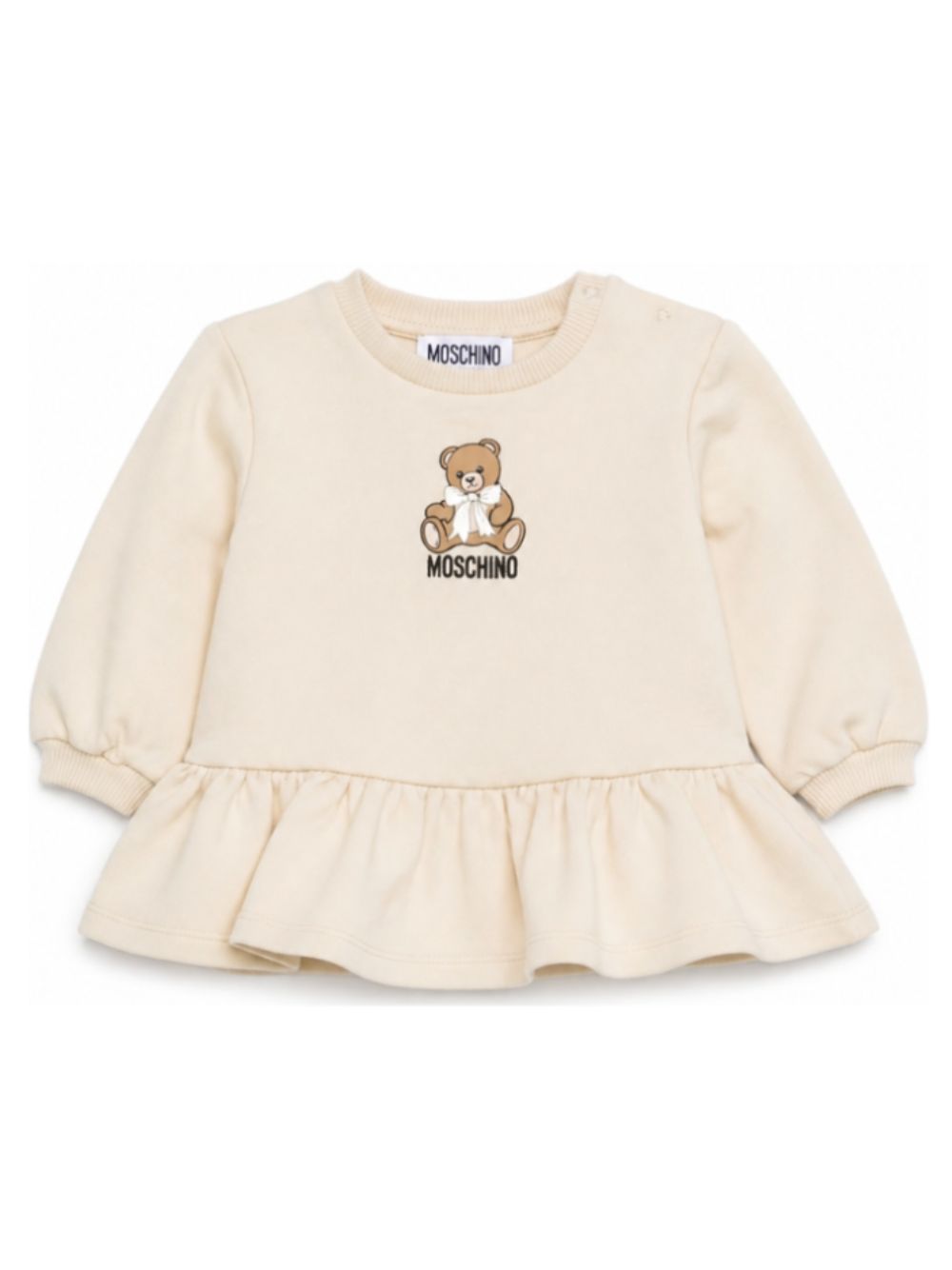 Abito per neonata Moschino Kids beige con stampa orsetto sul davanti MBV0BKLDA18 20404 MOSCHINO KIDS 