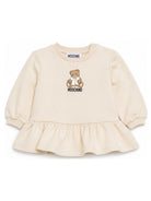 Abito per neonata Moschino Kids beige con stampa orsetto sul davanti MBV0BKLDA18 20404 MOSCHINO KIDS 