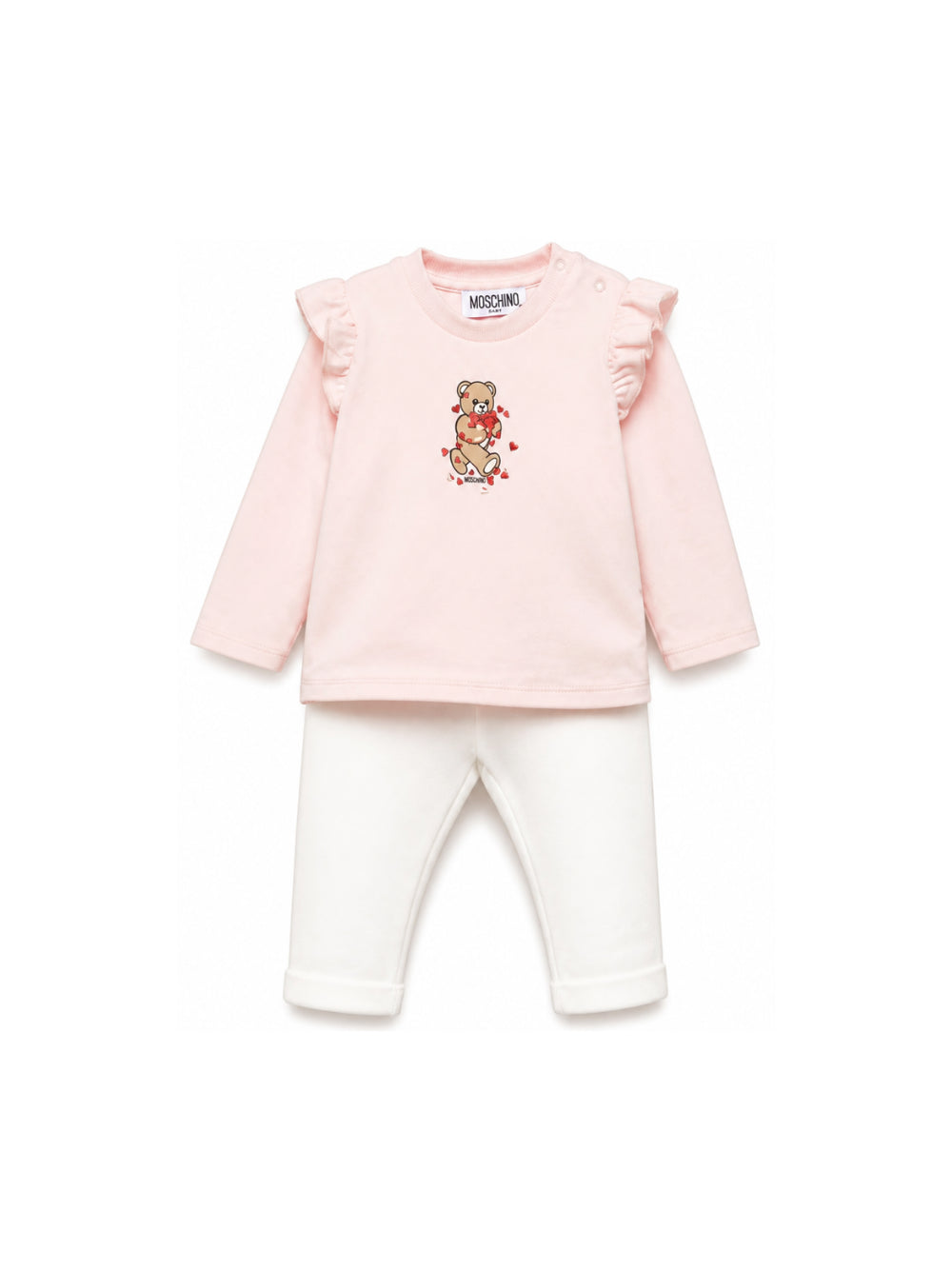 Completo per neonata Moschino Kids rosa e bianco con dettaglio con volant MCK01XLBA11 84241 MOSCHINO KIDS 