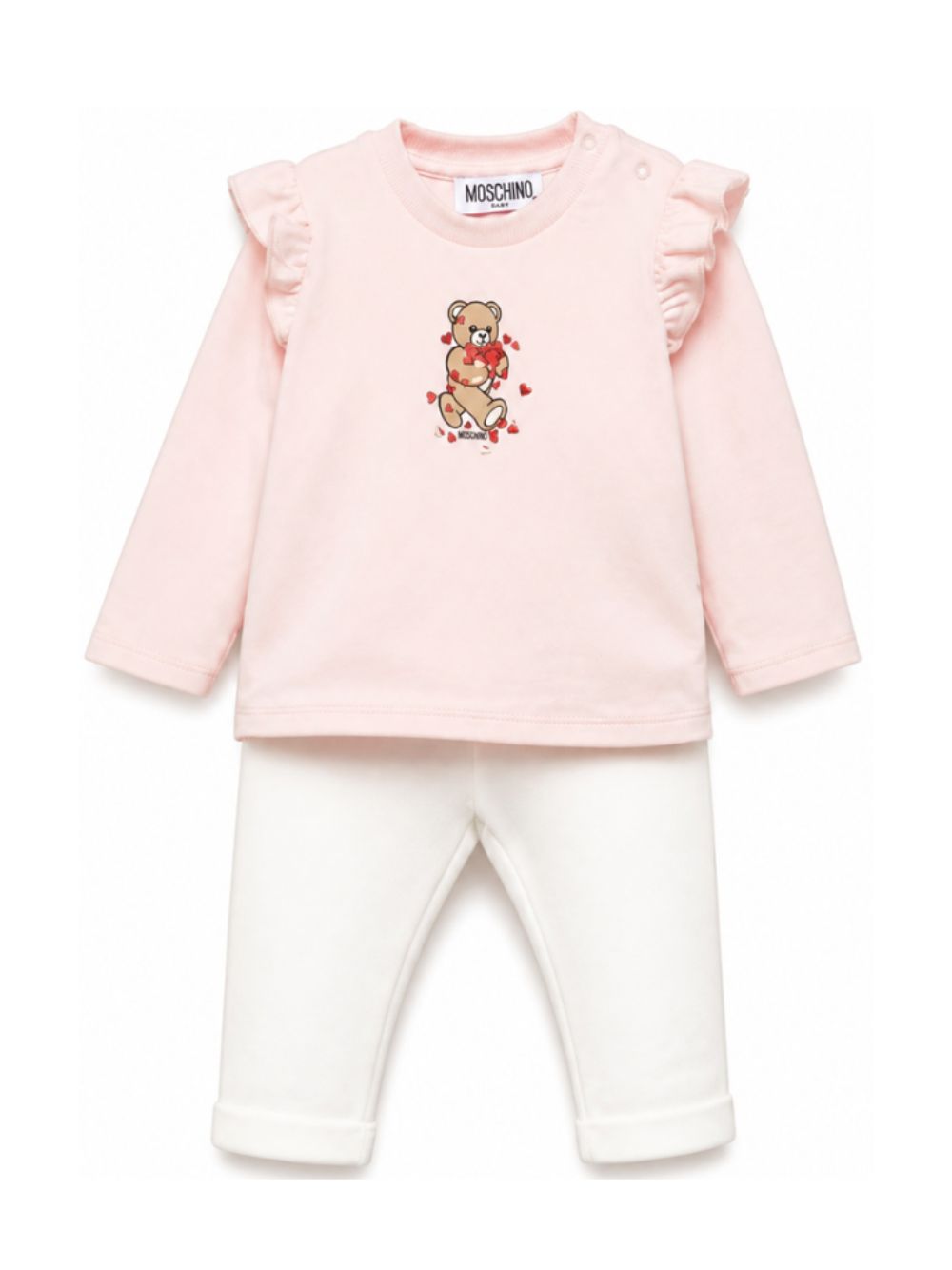 Completo per neonata Moschino Kids rosa e bianco con dettaglio con volant MCK01XLBA11 84241 MOSCHINO KIDS 