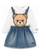 Completo in salopette per neonata Moschino Kids denim con orsacchiotto MDK03OLXE43 10063 MOSCHINO KIDS 