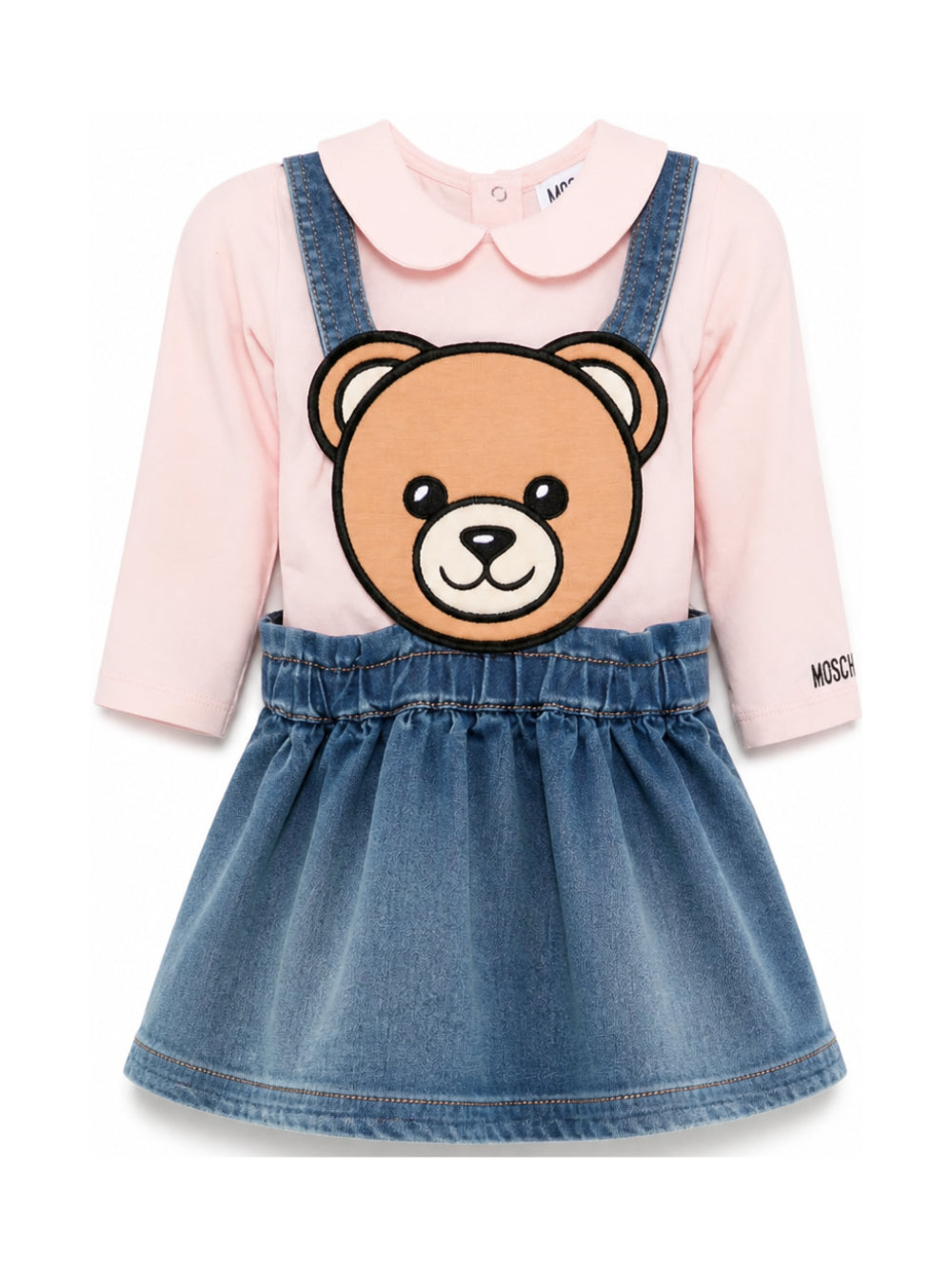 Completo in salopette per neonata Moschino Kids denim con orsacchiotto MDK03OLXE43 50209 MOSCHINO KIDS 