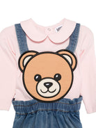 Completo in salopette per neonata Moschino Kids denim con orsacchiotto MDK03OLXE43 50209 MOSCHINO KIDS 