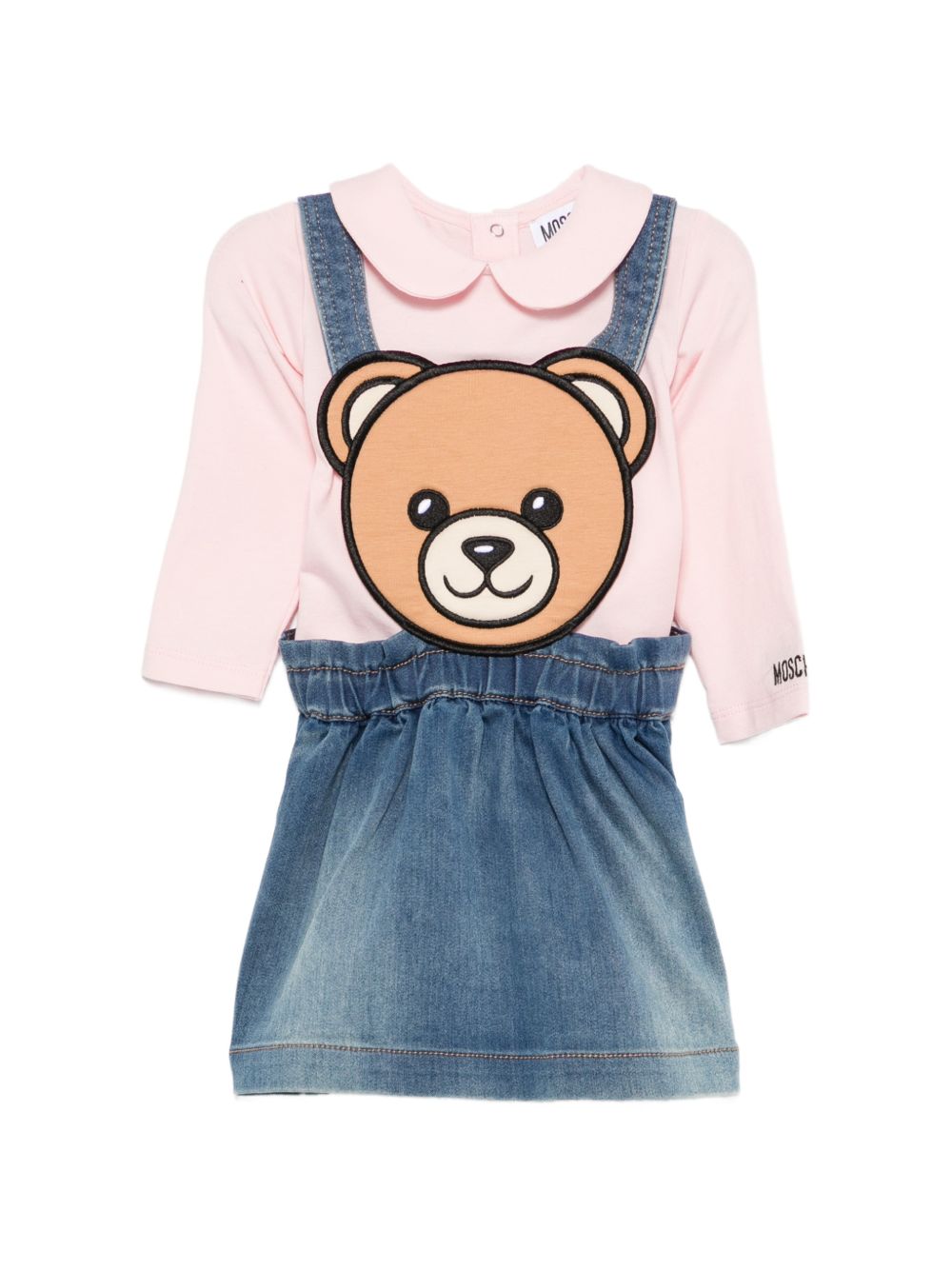 Completo in salopette per neonata Moschino Kids denim con orsacchiotto MDK03OLXE43 50209 MOSCHINO KIDS 