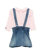 Completo in salopette per neonata Moschino Kids denim con orsacchiotto MDK03OLXE43 50209 MOSCHINO KIDS 