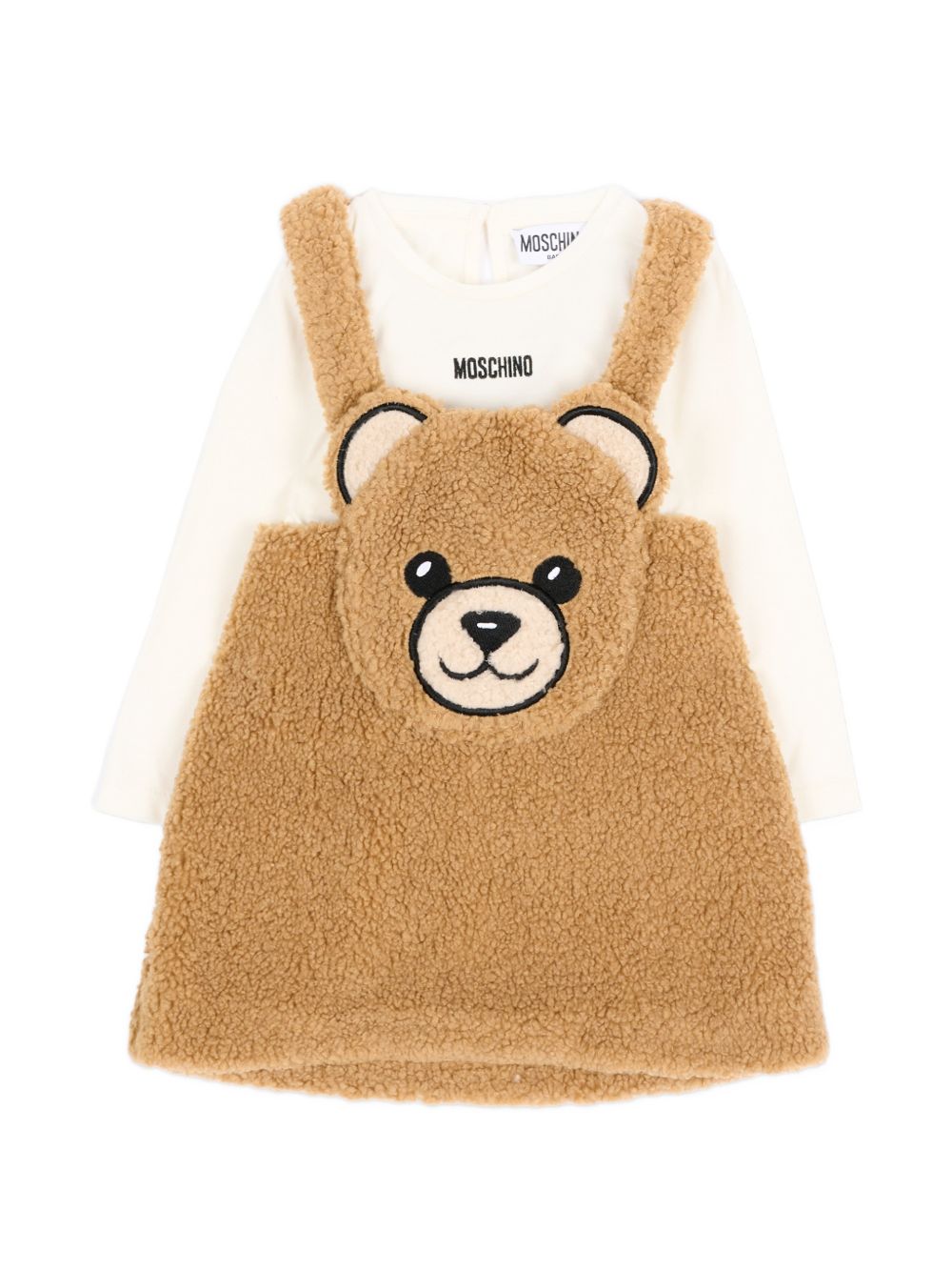 Set t-shirt e abito per neonata Moschino Kids beige con applicazione Teddy Bear MDK03PLIA00 20351 MOSCHINO KIDS 