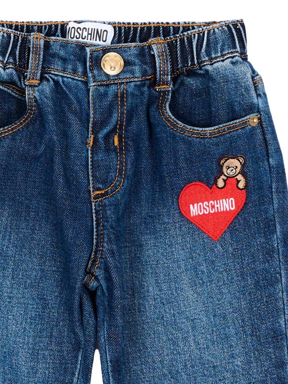 Jeans per neonata Moschino Kids denim con applicazione cuore MDP03LL0E49 41047 MOSCHINO KIDS 