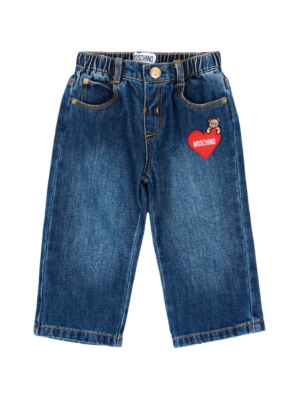 Jeans per neonata Moschino Kids denim con applicazione cuore MDP03LL0E49 41047 MOSCHINO KIDS 