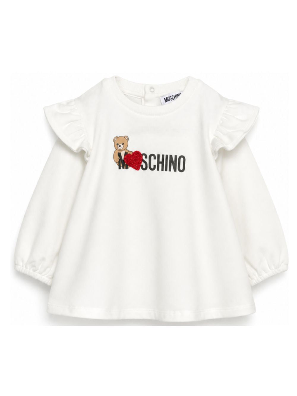 Abito per neonata Moschino Kids bianco con ruches MDV0DPLDA18 10063 MOSCHINO KIDS 