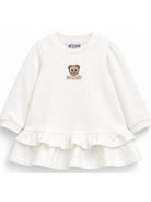 Abito per neonata Moschino Kids bianco con volant con motivo orsetto MDV0DQLCA40 10063 MOSCHINO KIDS 