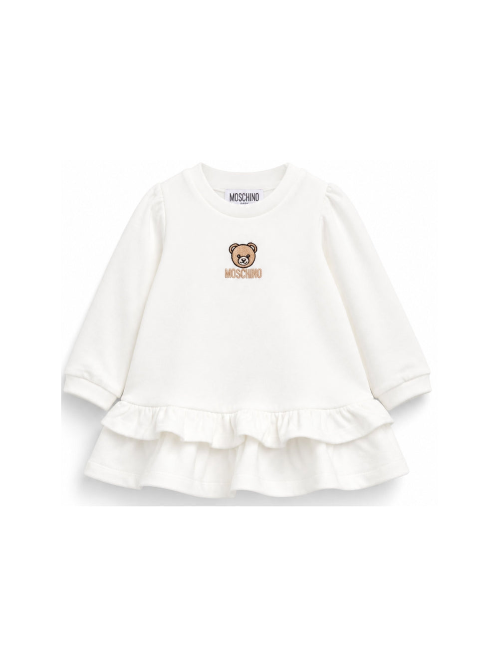 Abito per neonata Moschino Kids bianco con volant con motivo orsetto MDV0DQLCA40 10063 MOSCHINO KIDS 