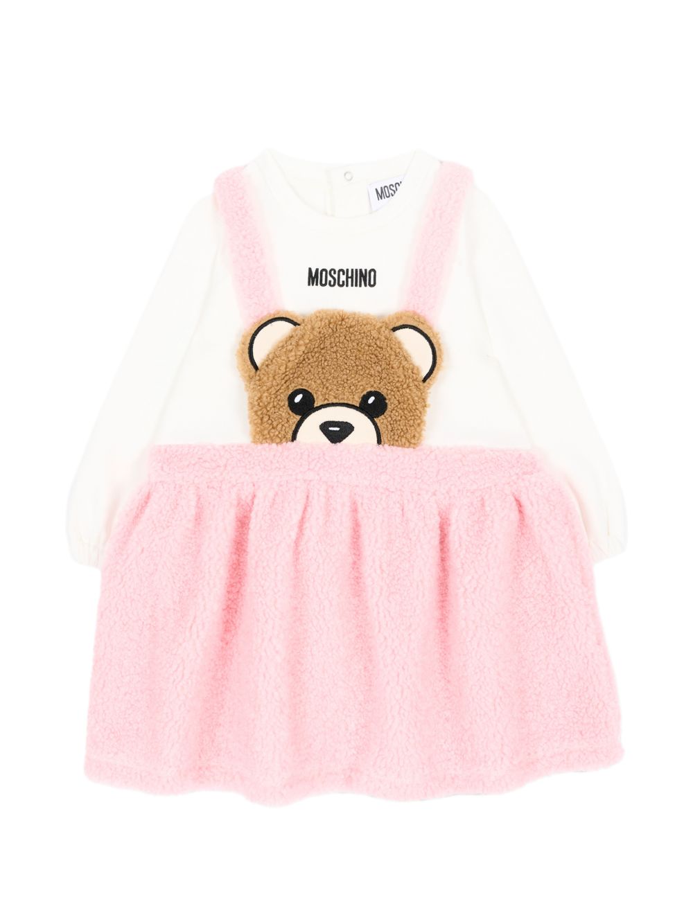 Abito per neonata Moschino Kids rosa con cucitura teddy MDV0DXLIA00 84324 MOSCHINO KIDS 