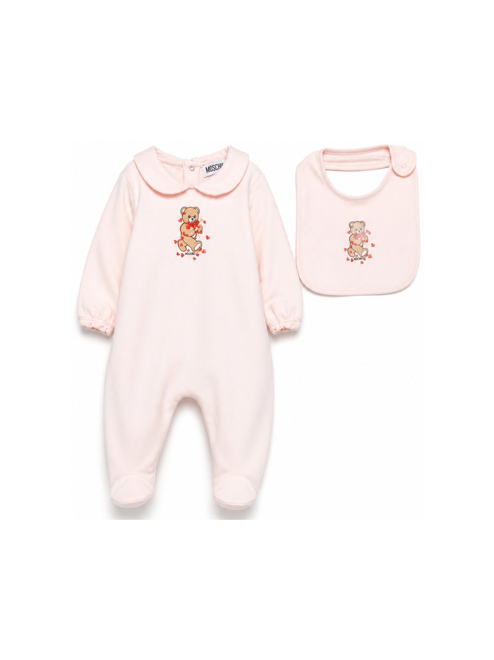 Set tutina e bavaglino per neonata Moschino Kids rosa con motivo Teddy Bear MDY01CLDA63 50209 MOSCHINO KIDS 