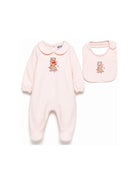 Set tutina e bavaglino per neonata Moschino Kids rosa con motivo Teddy Bear MDY01CLDA63 50209 MOSCHINO KIDS 
