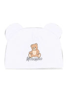 Berretto per neonati Moschino Kids bianco con motivo Teddy bear MMX05HLCA40 10101 MOSCHINO KIDS 