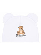 Berretto per neonati Moschino Kids bianco con motivo Teddy bear MMX05HLCA40 10101 MOSCHINO KIDS 