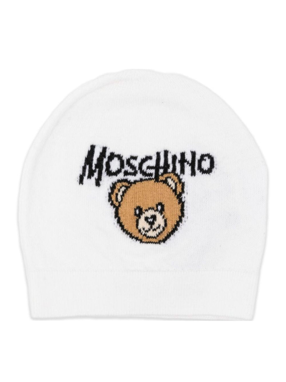 Cappello per neonati Moschino Kids bianco con logo ricamato<BR/> MMX05KLHE43 10101 MOSCHINO KIDS 