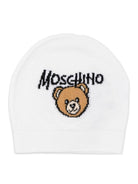 Cappello per neonati Moschino Kids bianco con logo ricamato<BR/> MMX05KLHE43 10101 MOSCHINO KIDS 