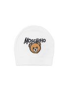 Cappello per neonati Moschino Kids bianco con logo ricamato<BR/> MMX05KLHE43 10101 MOSCHINO KIDS 