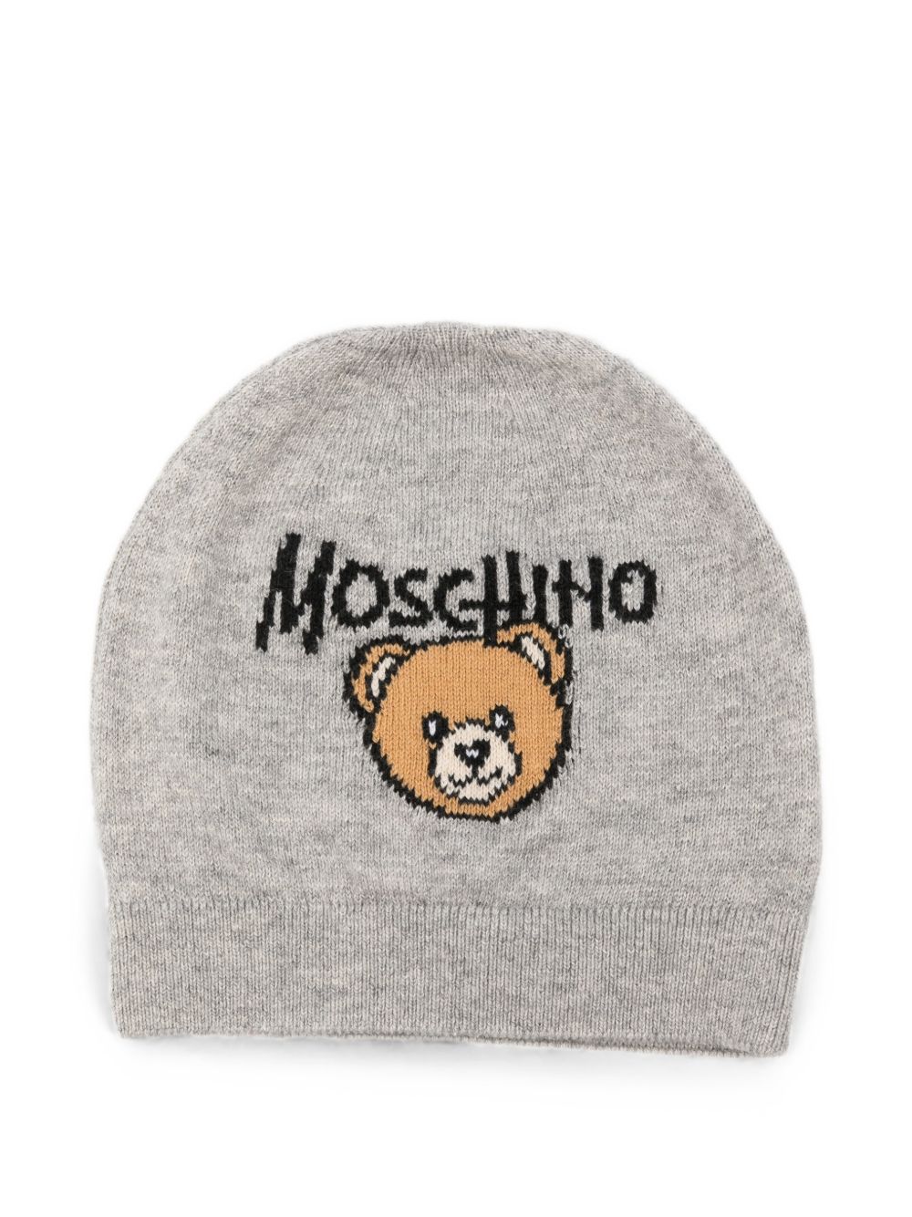 Berretto per neonati Moschino Kids grigio con lavorazione a intarsio a forma di orsetto di peluche MMX05KLHE43 60901 MOSCHINO KIDS 