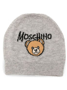 Berretto per neonati Moschino Kids grigio con lavorazione a intarsio a forma di orsetto di peluche MMX05KLHE43 60901 MOSCHINO KIDS 