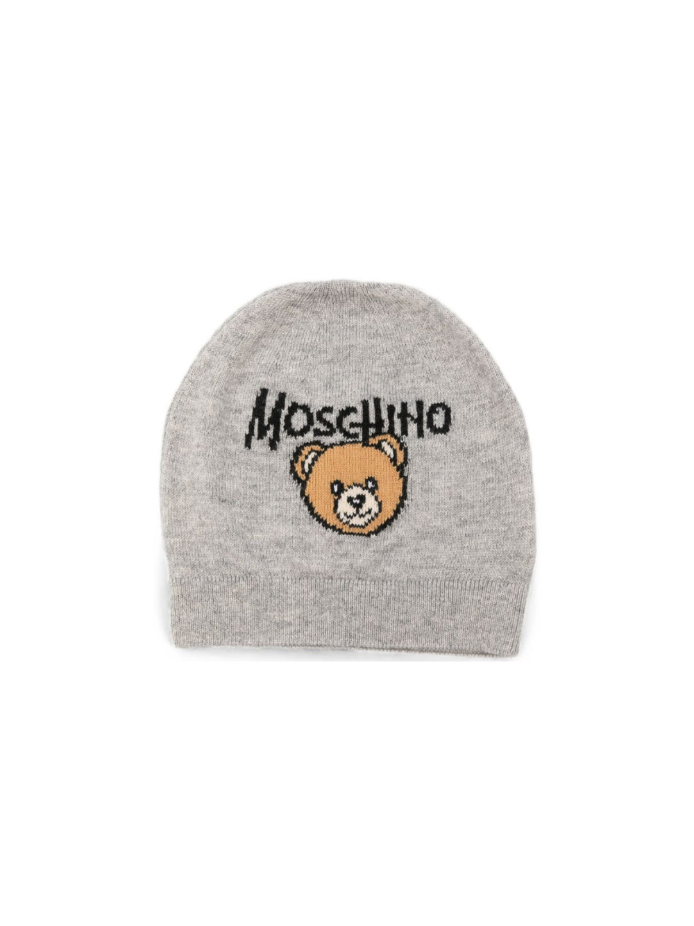 Berretto per neonati Moschino Kids grigio con lavorazione a intarsio a forma di orsetto di peluche MMX05KLHE43 60901 MOSCHINO KIDS 