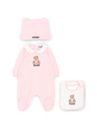 Set per neonata Moschino Kids rosa con stampa logo sul davanti MNY08BLCA40 50209 MOSCHINO KIDS 