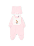 Set per neonata Moschino Kids rosa con stampa logo sul davanti MNY08BLCA40 50209 MOSCHINO KIDS 