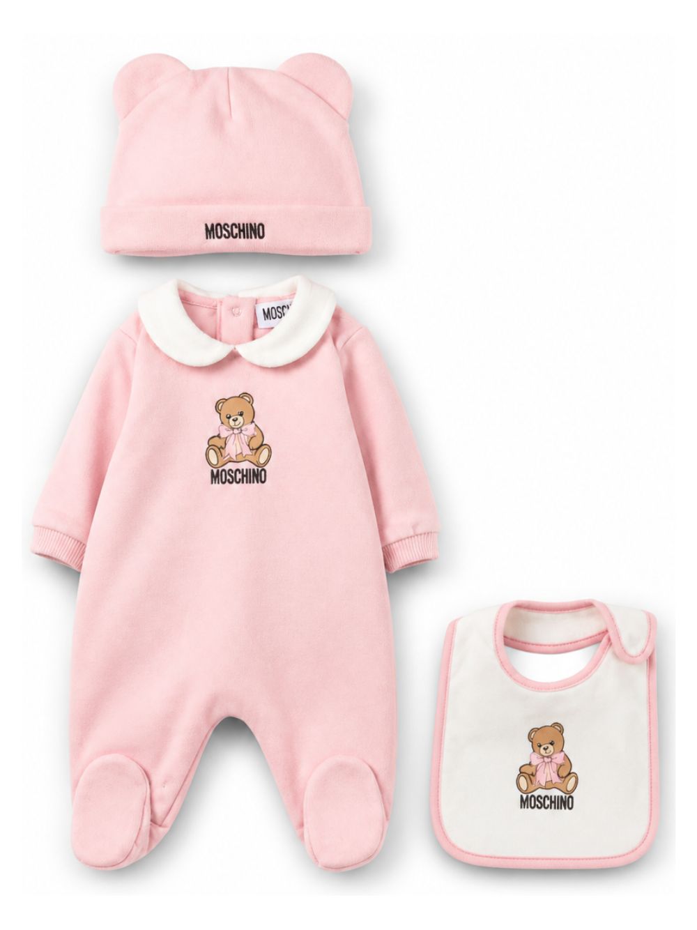 Set per neonata Moschino Kids rosa con stampa logo sul davanti MNY08BLCA40 50209 MOSCHINO KIDS 