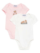 Set di due tutine per neonata Moschino Kids multicolore con logo sul davanti MNY08DLAA10 84241 MOSCHINO KIDS 