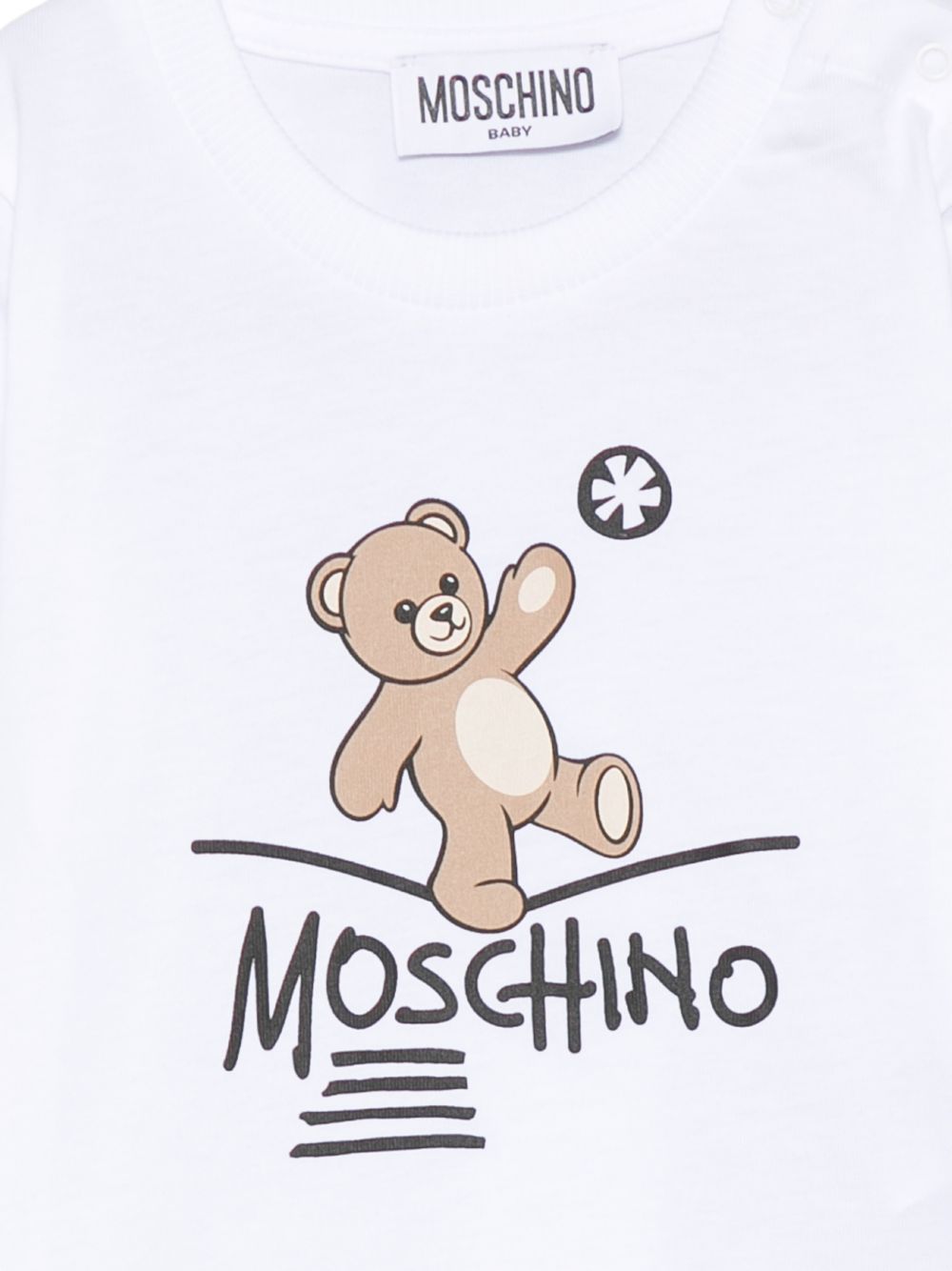 T-shirt per neonati Moschino Kids bianca con motivo Teddy Bear MOO014LAA20 10101 MOSCHINO KIDS 
