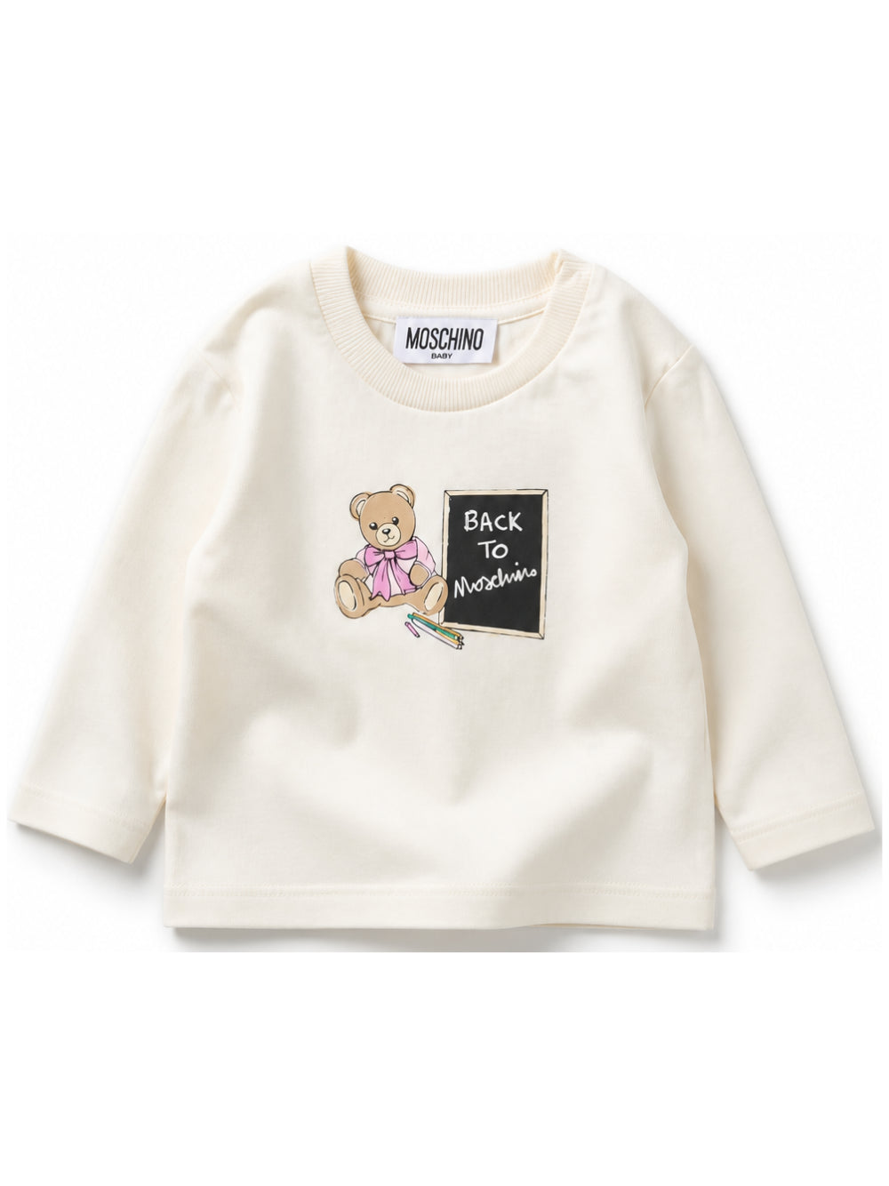 T-shirt per neonati Moschino Kids bianca avorio a maniche lunghe MQO014LAA10 10063 MOSCHINO KIDS 