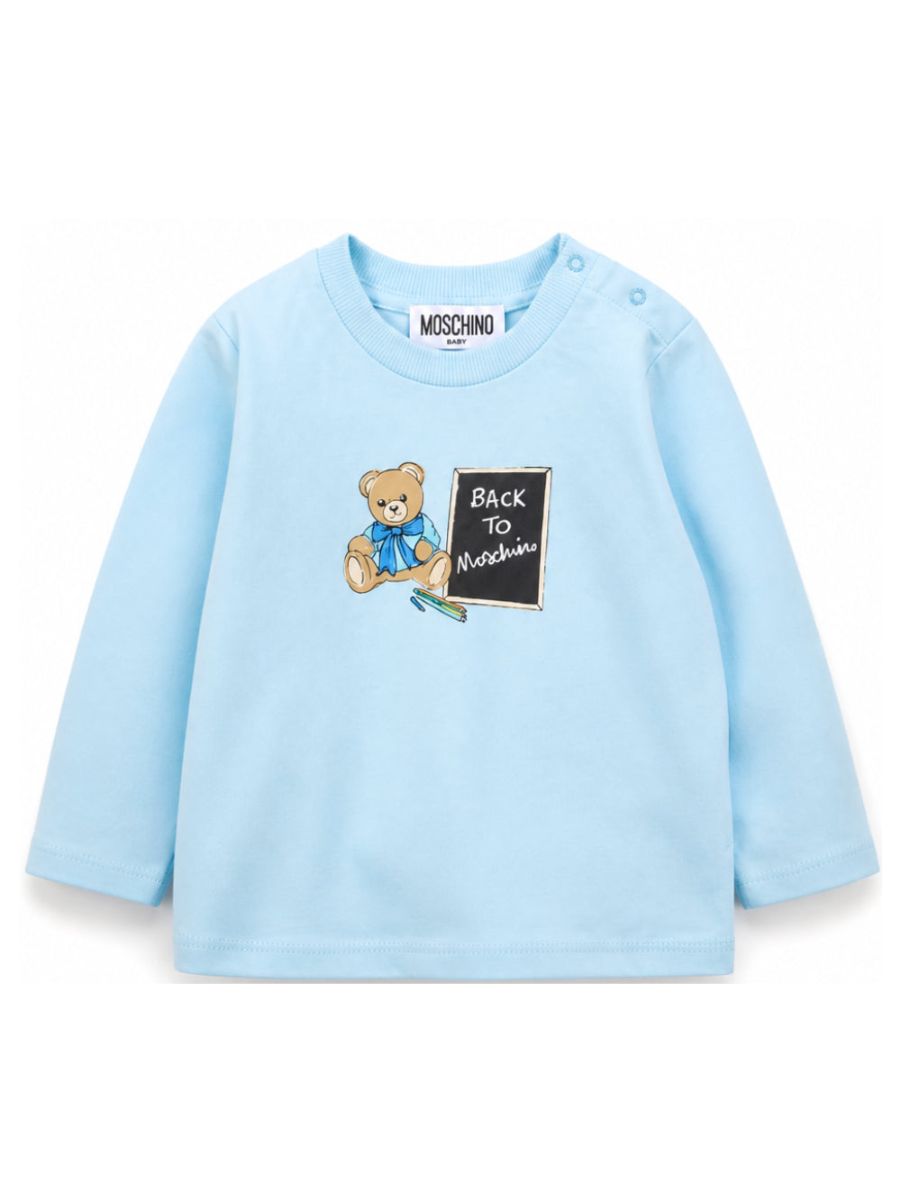 T-shirt neonato Moschino Kids azzurra a maniche lunghe MQO014LAA10 40304 MOSCHINO KIDS 
