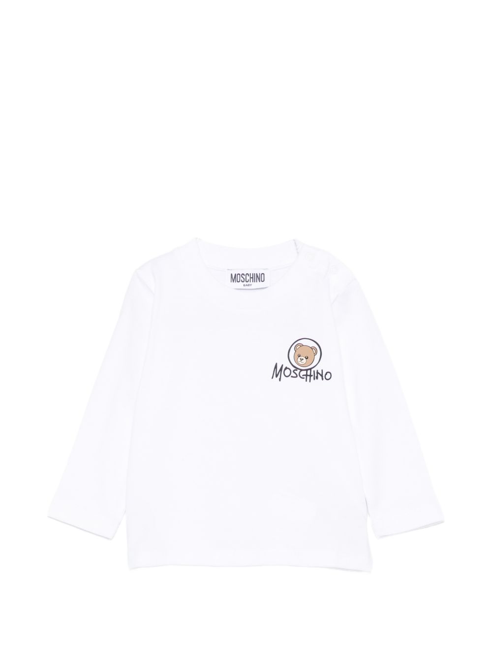 T-shirt per neonati Moschino Kids bianca con stampa Teddy sul davanti MRO014LAA34 10101 MOSCHINO KIDS 